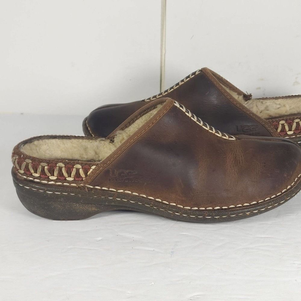UGG Women's Kohala US 9 Brown Leather Sheepskin Shearling Slip-On Clogs Shoes - Picture 9 of 13